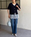 tシャツ 裾レースプルオーバー レディースの詳細画像1