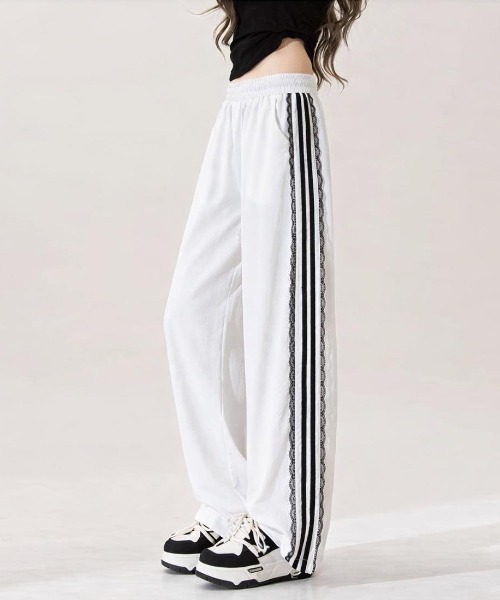 00s old  ワイドナイロントラックパンツ オールホワイト ワイドパンツ パンツ ラクなのにおしゃれ見えする夏服ナイロンワイド