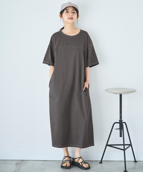 「mil」 Tシャツワンピース X-SMALL グレイッシュベージュ レディース_画像3