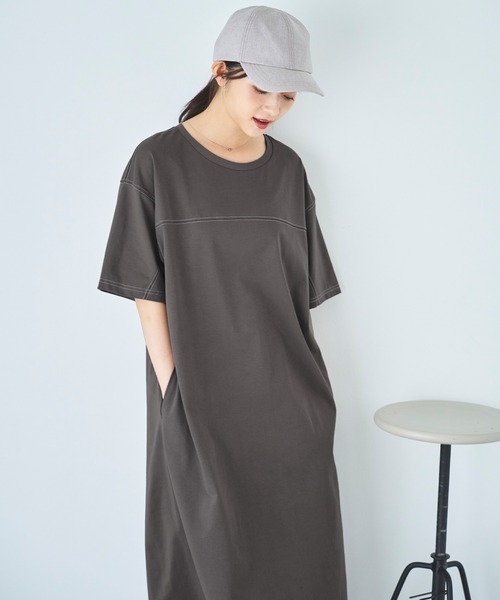 「mil」 Tシャツワンピース X-SMALL グレイッシュベージュ レディース_画像6