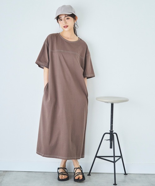 「mil」 Tシャツワンピース X-SMALL グレイッシュベージュ レディース_画像8
