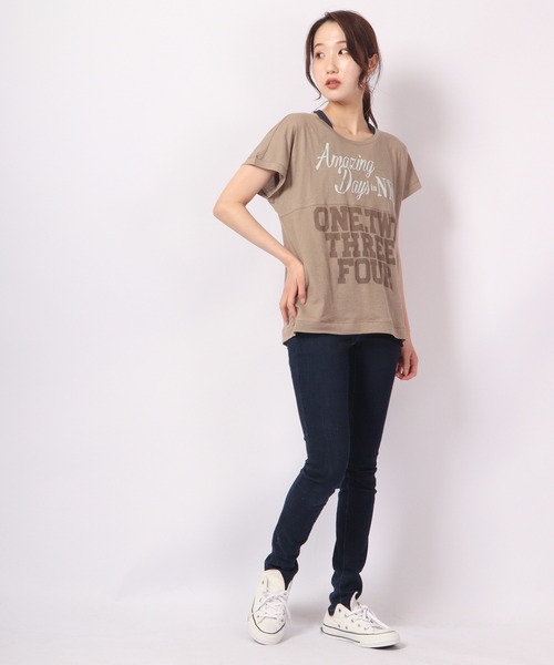 DIMENSIONE danza tシャツ メッセージプリントフレンチスリーブ