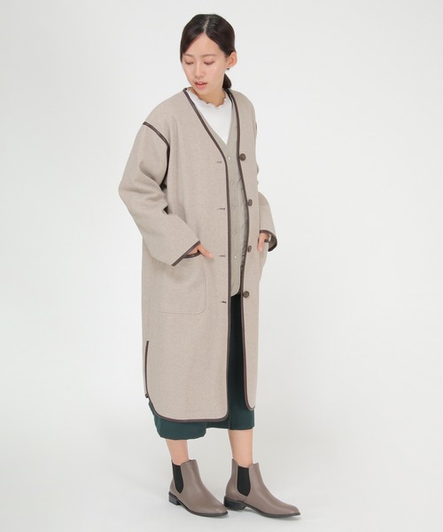 ikka（イッカ） ノーカラーコート コート パイピング3WAYコート