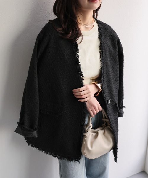 ap retro ジャケット ノーカラージャケット ツイードポケットノー