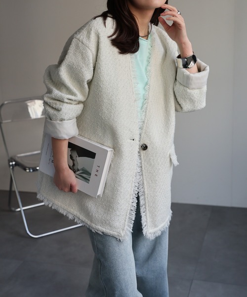 ap retro ジャケット ノーカラージャケット ツイードポケットノー