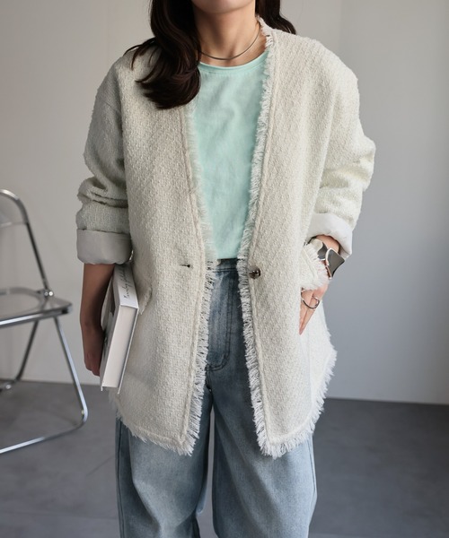 ap retro ジャケット ノーカラージャケット ツイードポケットノー