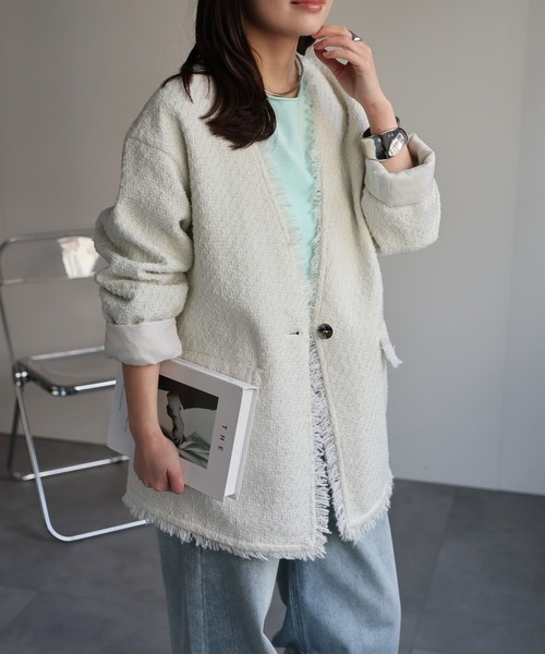 ap retro ジャケット ノーカラージャケット ツイードポケットノー