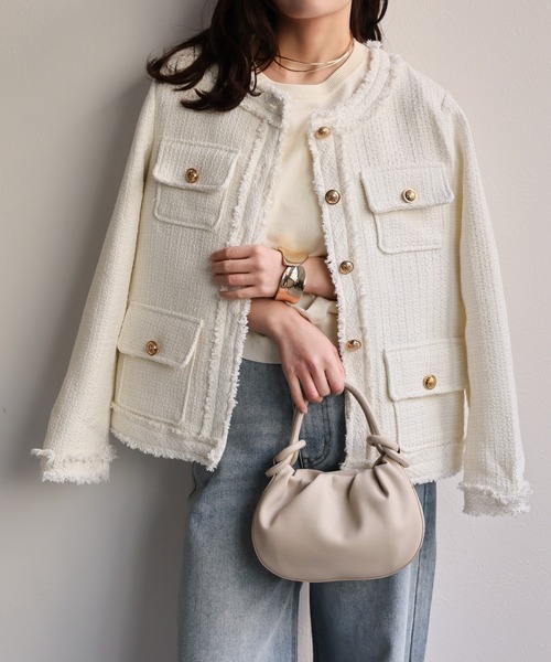 あおりんご　gypsohila ツィードノーカラージャケット GIOLICA ノーカラー ツイード ジャケット（ノーカラージャケット）｜23