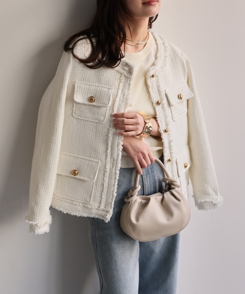 ap retro ジャケット ノーカラージャケット ツイードポケットノー