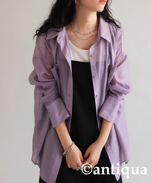 antiqua ブラウス シャツ シアーチェックシャツ レディース