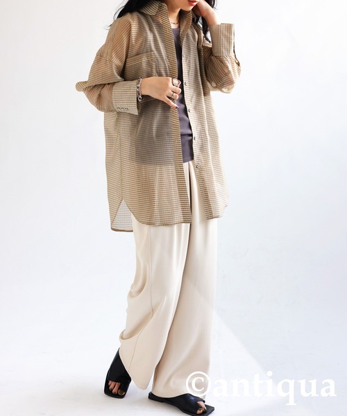 antiqua ブラウス シャツ シアーチェックシャツ レディース
