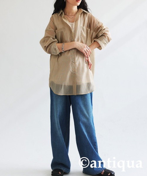 チェックシャツ シアーシャツ ブラウス 前開き 古着 LADY LIKE ブラウス シャツ チェック柄ゆったりシアーシャツ