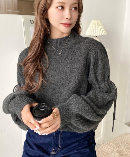 moment+ ニット セーター ボトルネックキャンディショルダーボリューム