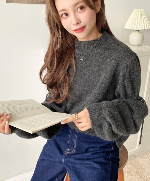 moment+ ニット セーター ボトルネックキャンディショルダーボリューム