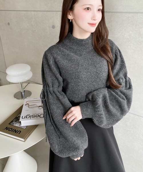 moment+ ニット セーター ボトルネックキャンディショルダーボリューム