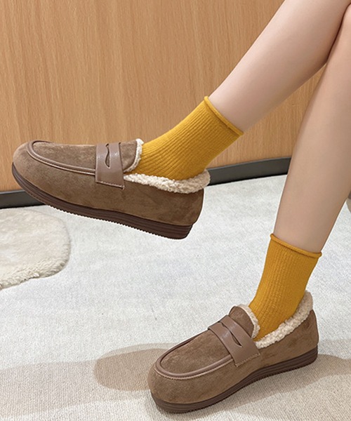 Dewlily ローファー 裏起毛ボアローファー レディース : ZOZOTOWN