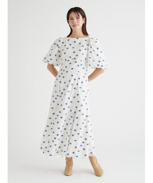 ワンピース フラワージャガード裾フレアワンピース レディース  