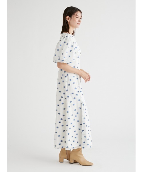 ワンピース フラワージャガード裾フレアワンピース レディース  