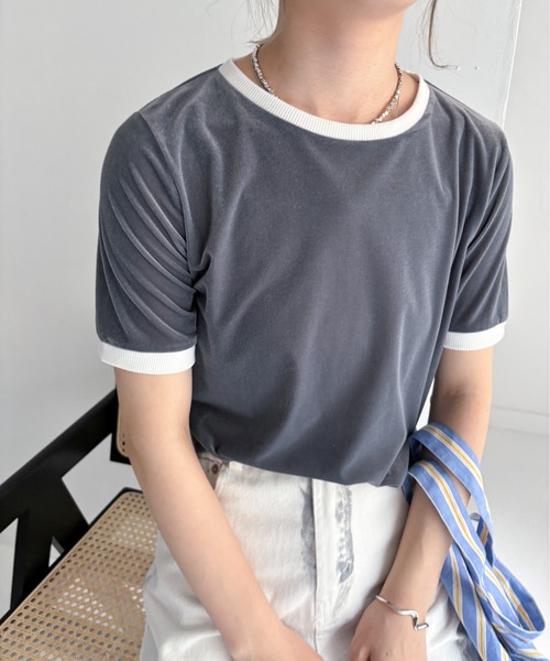 tシャツ シアーベロア リンガー Tシャツ レディース EPIMI E'PIMMY tシャツ シアーベロアリンガーTシャツ レディース