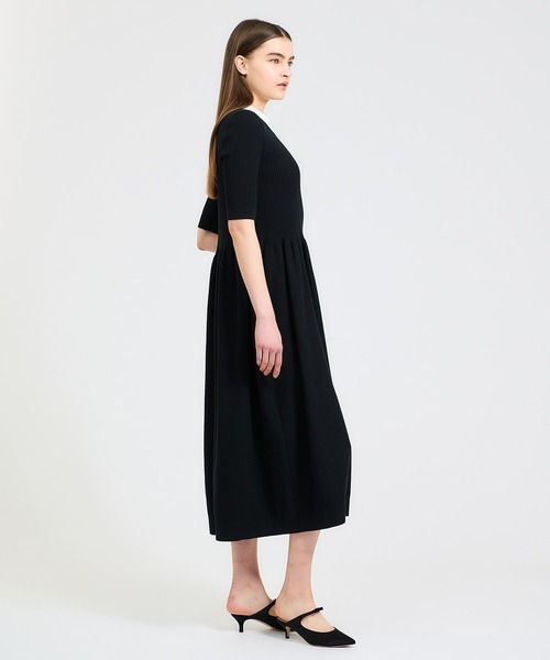 24SS 定価¥41,800✨ESTNATION 襟付きニットワンピース 黒 白