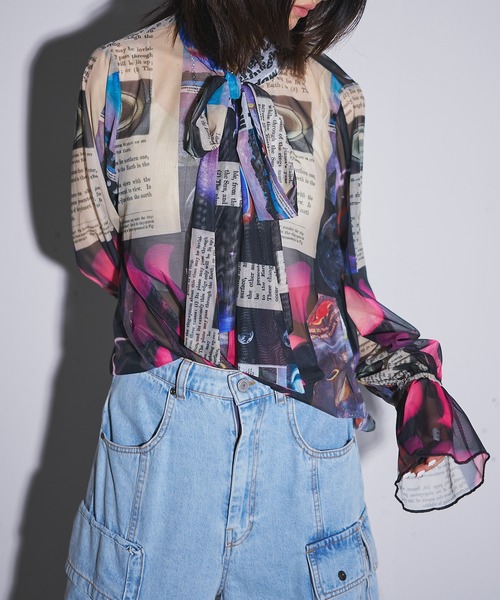 ブラウス シャツ over ribbon blouse (Planet) レディース