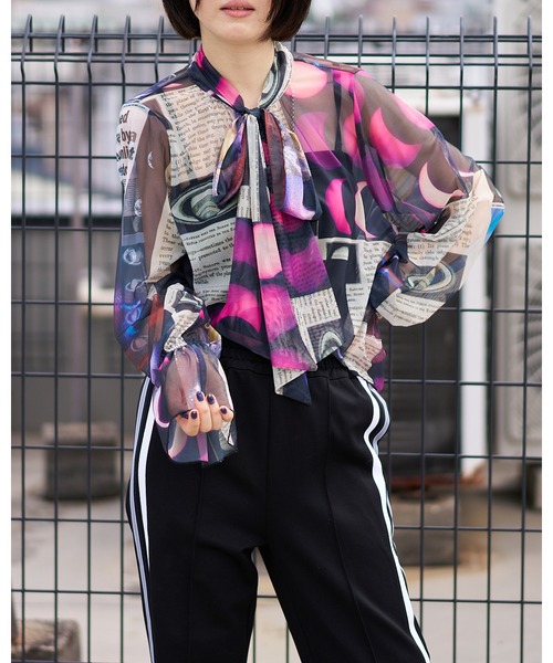 ブラウス シャツ over ribbon blouse (Planet) レディース MIDVEIN ブラウス シャツ over ribbon blouse (Planet