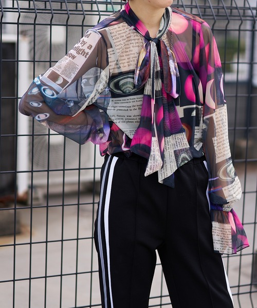 ブラウス シャツ over ribbon blouse (Planet) レディース MIDVEIN ブラウス シャツ over ribbon blouse (Planet