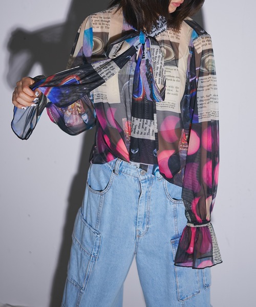 ブラウス シャツ over ribbon blouse (Planet) レディース MIDVEIN ブラウス シャツ over ribbon blouse (Planet
