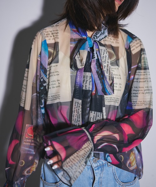 ブラウス シャツ over ribbon blouse (Planet) レディース MIDVEIN ブラウス シャツ over ribbon blouse (Planet