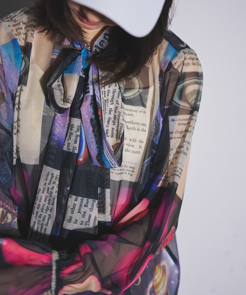 ブラウス シャツ over ribbon blouse (Planet) レディース MIDVEIN ブラウス シャツ over ribbon blouse (Planet