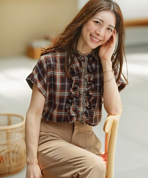 組曲（KUMIKYOKU） ブラウス シャツ シアーツイルチェック フリル