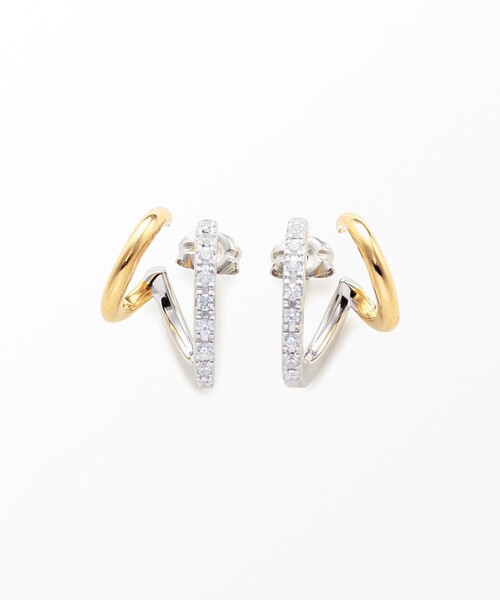 Jouete（ジュエッテ） ピアス ジルコニア ダブルピアス コンビカラー