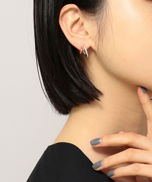 Jouete（ジュエッテ） ピアス ジルコニア ダブルピアス コンビカラー