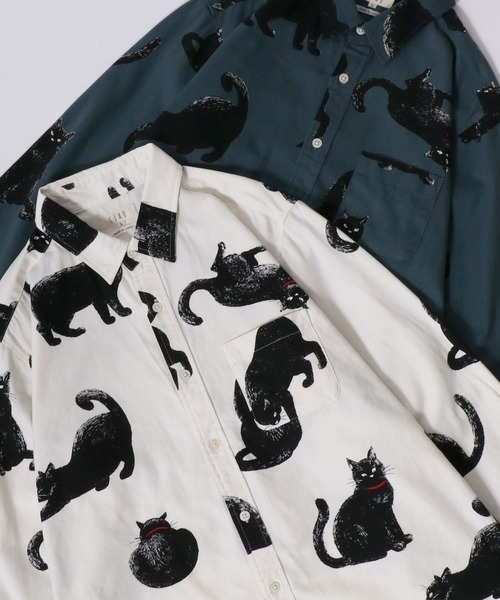 SITRY シャツ MADE IN JAPAN Cat Total Pattern Shirt/日本製 猫