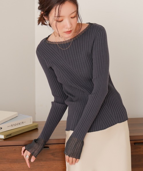 BAB（バブ） ニット セーター シアー使いリブニットトップス