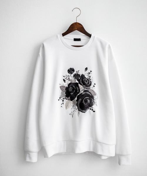 刺繍スウェット 刺繍 トレーナー モンロー Rocky Monroe トレーナー スウェット オーバーサイズ薔薇刺繍