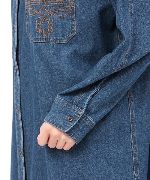 チチカカ シャツワンピース デザインステッチライトデニムワンピース