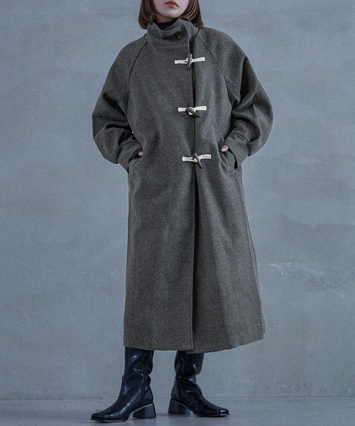 ロングダッフルコート (CHACOAL) リブ イン コンフォート くぼっち☆とコラボ 軽やかにこなれ見えする