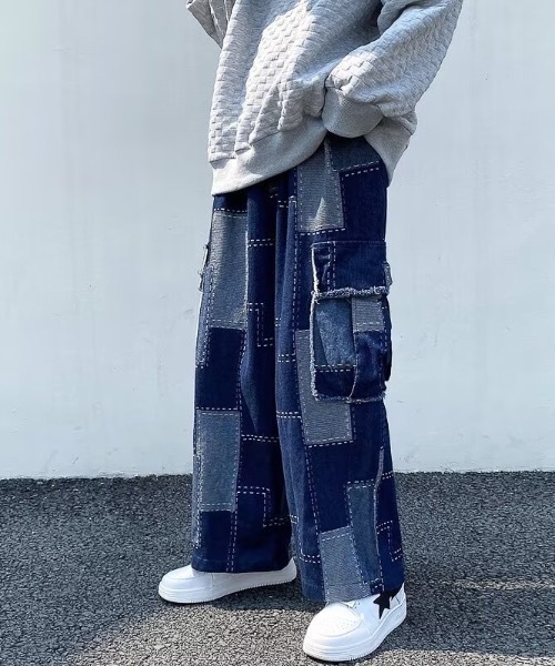 link lot ジーンズ パッチワークワイドデニムパンツ メンズ