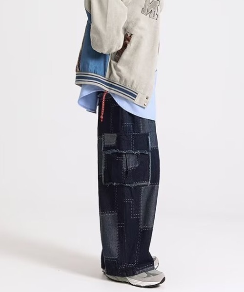 link lot ジーンズ パッチワークワイドデニムパンツ メンズ レディース