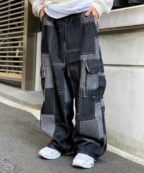 LiSA Roy パッチワークワイドデニムパンツ S link lot ジーンズ パッチワークワイドデニムパンツ メンズ レディース