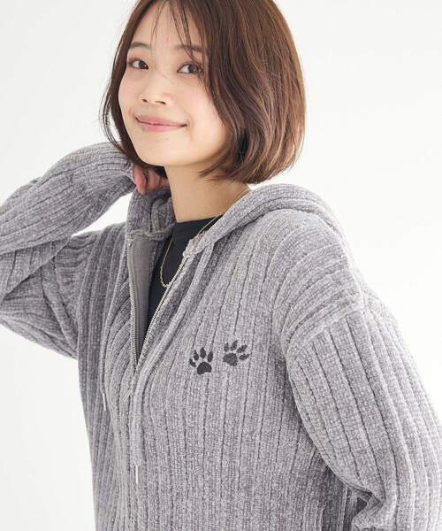 CRAFT STANDARD BOUTIQUE パーカー アニマル刺繍ニットZIP
