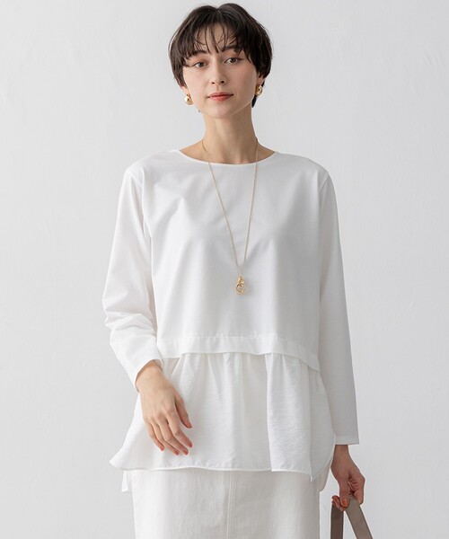 tシャツ 「洗える」シアータフタ コンビ カットソー レディース
