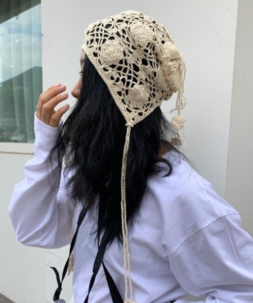 ニットキャップ・ビーニー OVLA flower patterned bonnet LADY LIKE ニット帽 ニットキャップ 「春夏新作」フラワー