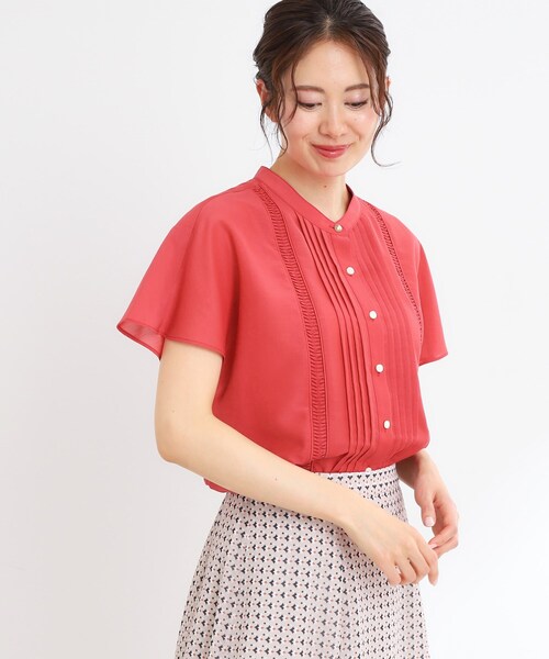 ブラウス シャツ 「夏SALE／選べる7色／手洗い可」フロントピンタックデザインブラウス レディース