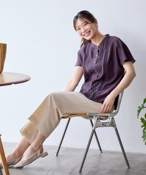 ブラウス シャツ 「夏SALE／選べる7色／手洗い可」フロントピンタックデザインブラウス レディース 夏SALE／選べる7色◎／手洗い可】フロントピンタックデザイン