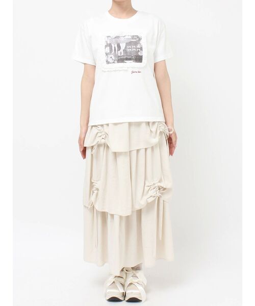 CALLEJER 半袖モックネック⭐︎ベージュ ⭐︎フリル袖 merry jenny（メリージェニー） tシャツ 半袖 memory frame tee