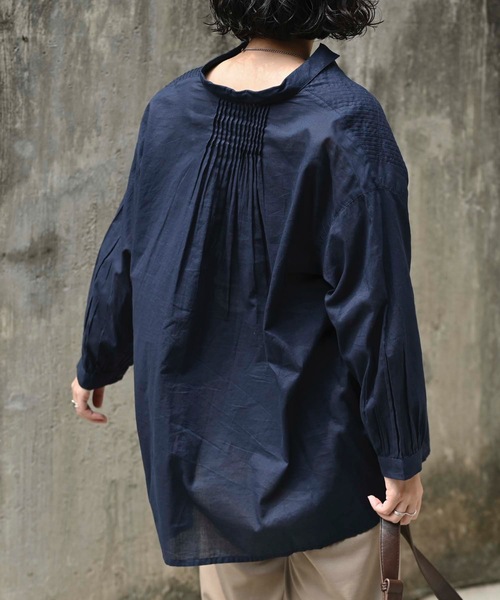 ＆HALF ブラウス シャツ ピンタックインド綿襟付きブラウス