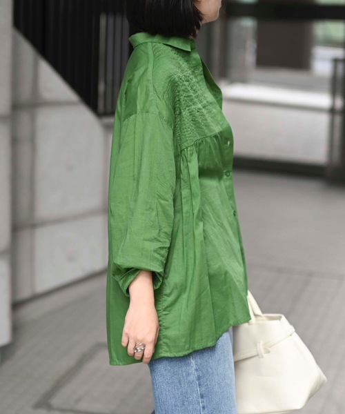 ＆HALF ブラウス シャツ ピンタックインド綿襟付きブラウス