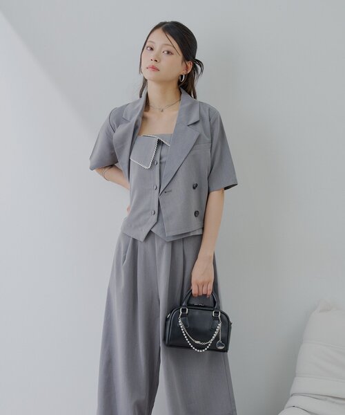 Chico 配色切替コンビネゾン グレー Chico（チコ）の「【2サイズ展開】配色切替デニムコンビネゾン